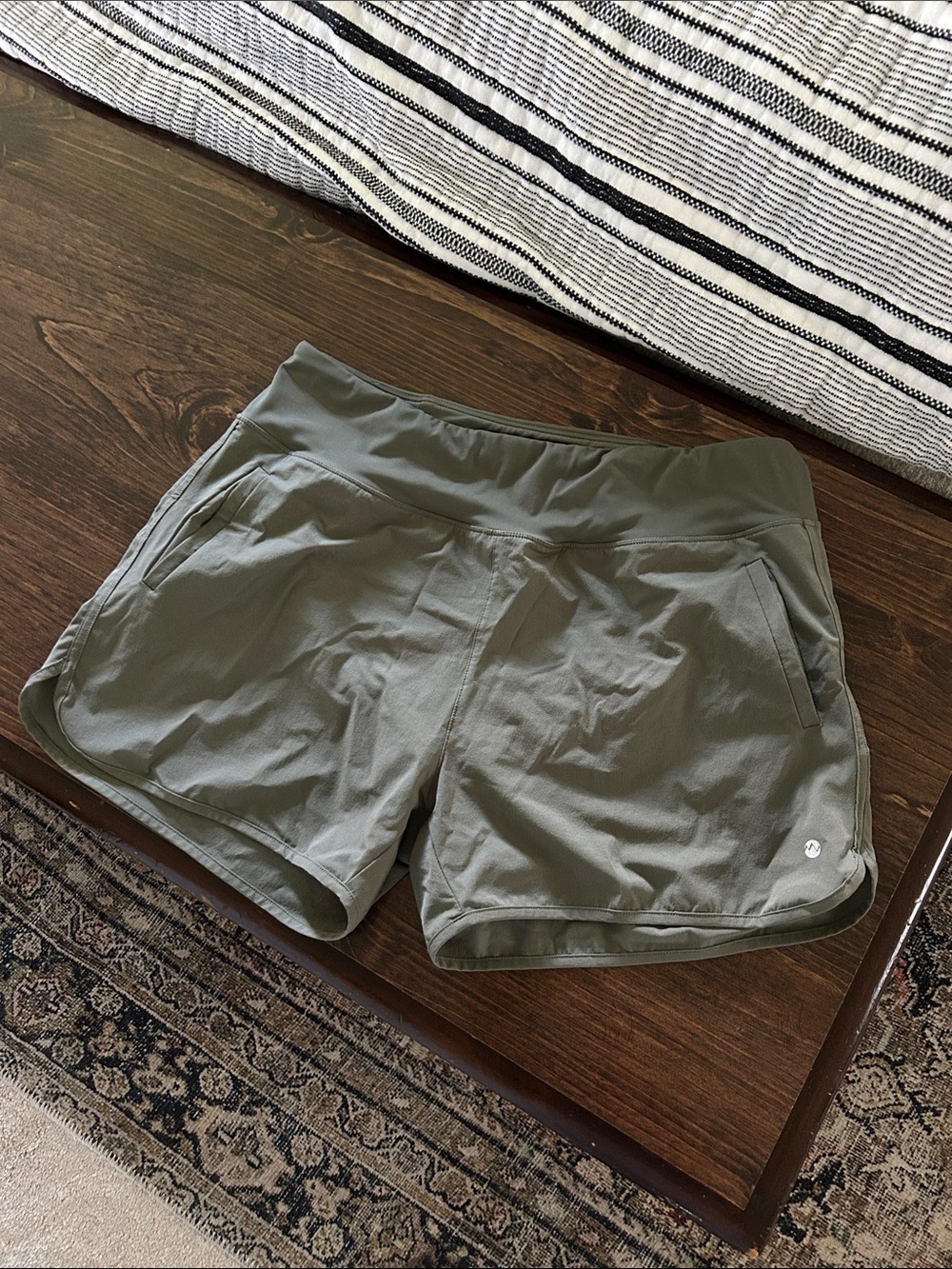 Women's Olive Athletic Shorts with Pocket Details